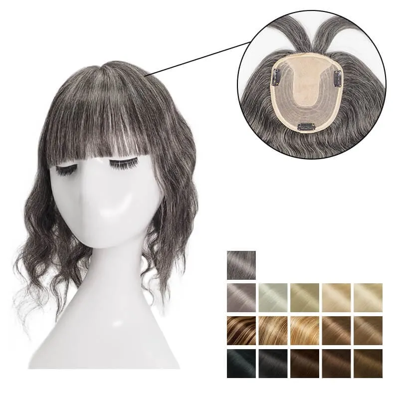 Wavy Human Hair Topper With Bangs For Thinning Hair 13*15cm Silk Base All Shades