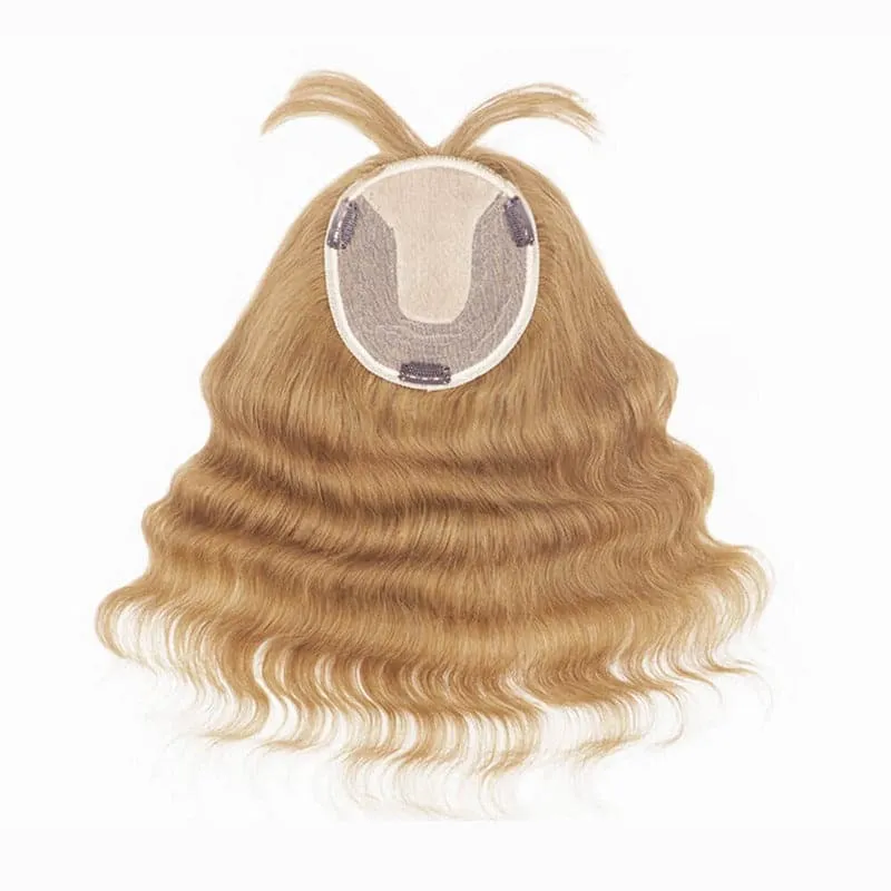 Wavy Human Hair Topper With Bangs For Thinning Hair Dark Blonde 13*15cm Silk Base