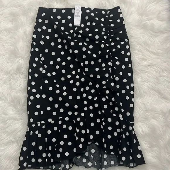 WHBM Black Polka Dot Printed Poplin Ruffled Skirt 4
