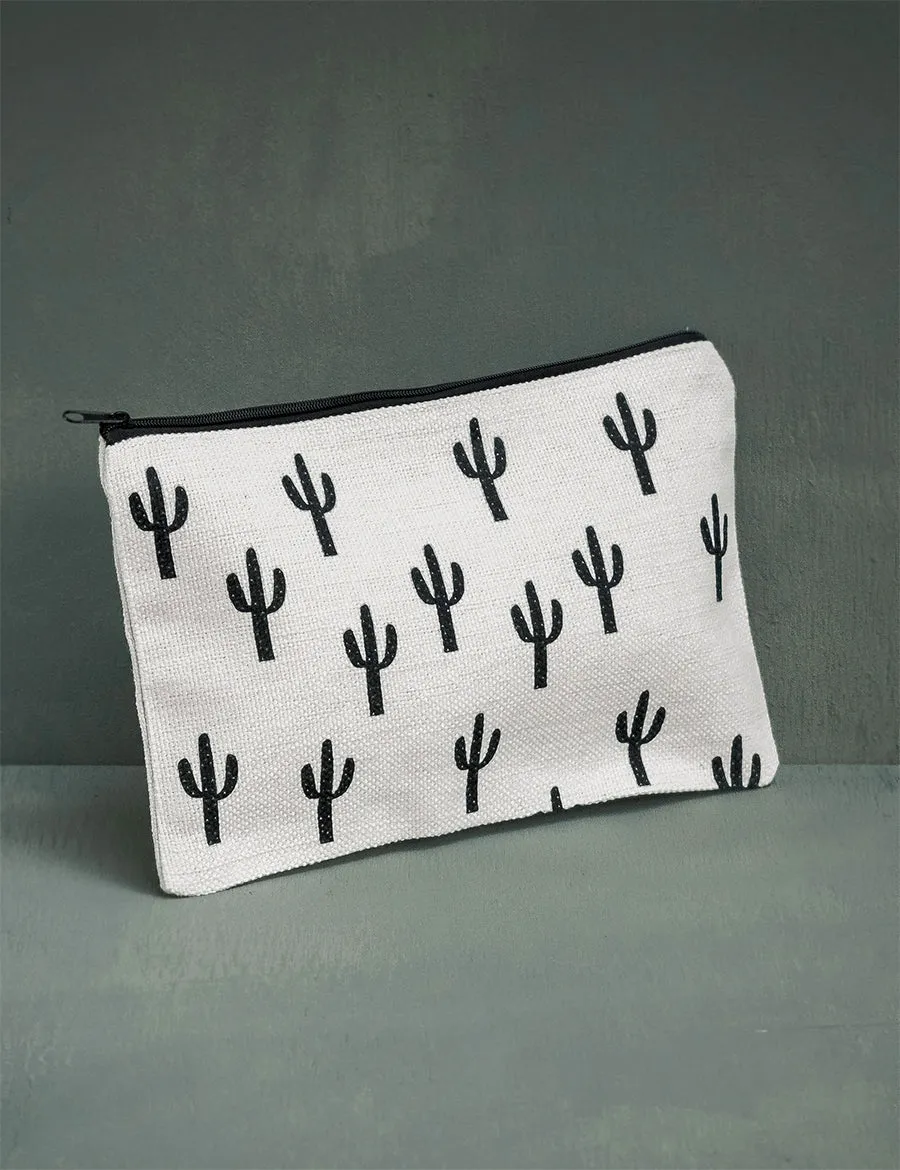 White Saguaro Pouch, College Student Gift, Mother's Day Gift, Christmas Gift