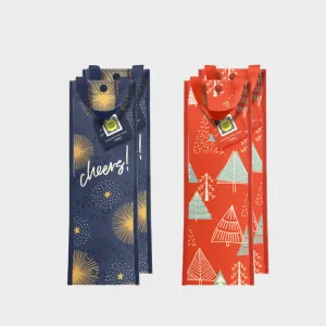 Wine Holiday Bundle | Reusable Gift Bag   QR Greeting Card | Cheers and Festive Forest