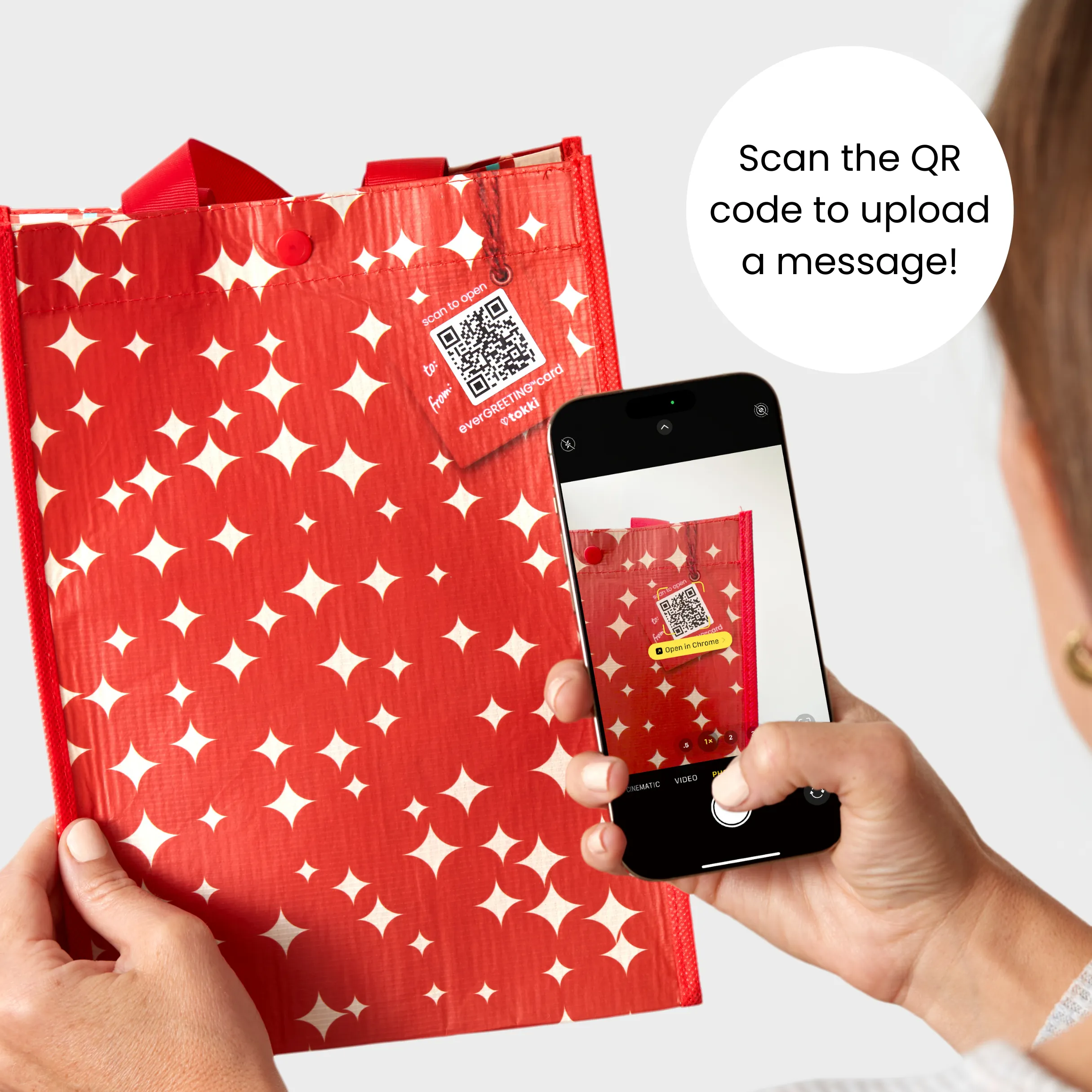 Wine Holiday Bundle | Reusable Gift Bag   QR Greeting Card | Cheers and Festive Forest