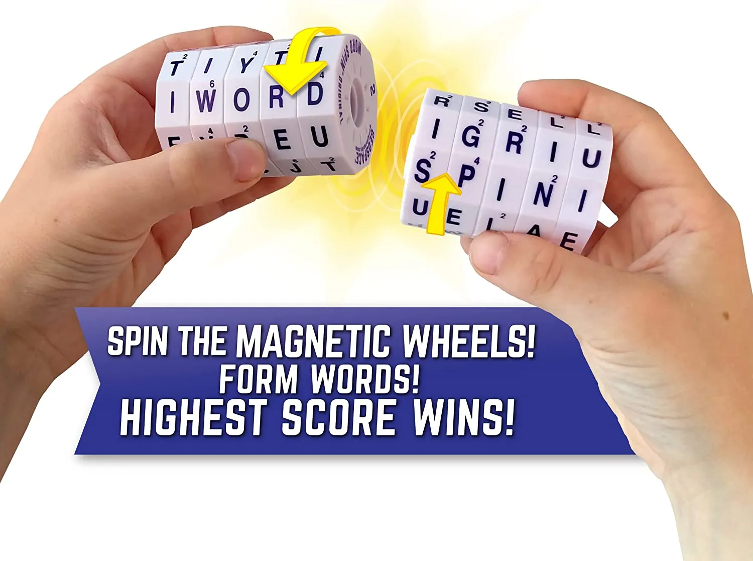 WORD SPIN CHALLENGE Edition Handheld Magnetic Travel Word Game with 10 Wheels