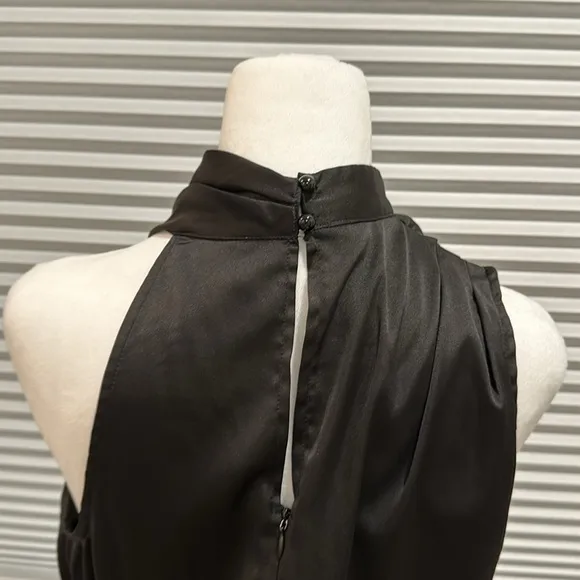 Zesica Black Silky Sleeveless Faux Wrap Mock Turtleneck Dress
