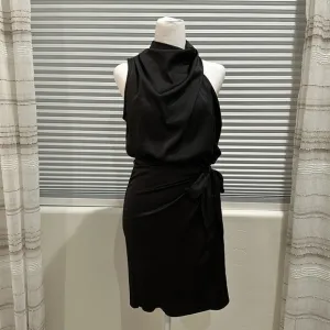 Zesica Black Silky Sleeveless Faux Wrap Mock Turtleneck Dress