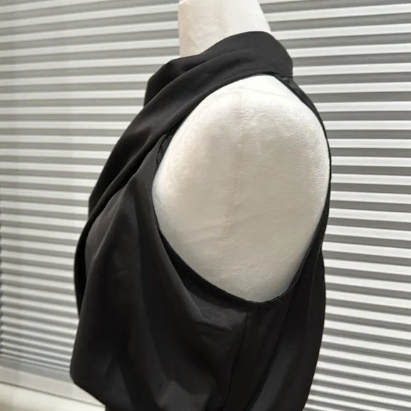 Zesica Black Silky Sleeveless Faux Wrap Mock Turtleneck Dress