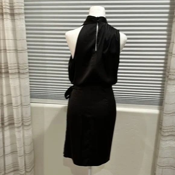 Zesica Black Silky Sleeveless Faux Wrap Mock Turtleneck Dress