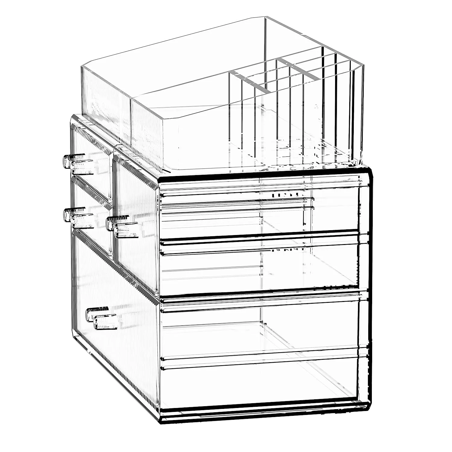 ZHIAI Stackable Storage Drawer, Acrylic Organizer, Cosmetic Organizer for Dresser, Vanity, Kitchen Cabinet, Bathroom, Under Sink, Home Organization and Storage (1 Top 3 Drawers)