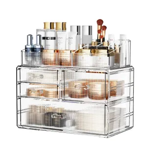 ZHIAI Stackable Storage Drawer, Acrylic Organizer, Cosmetic Organizer for Dresser, Vanity, Kitchen Cabinet, Bathroom, Under Sink, Home Organization and Storage (1 Top 3 Drawers)