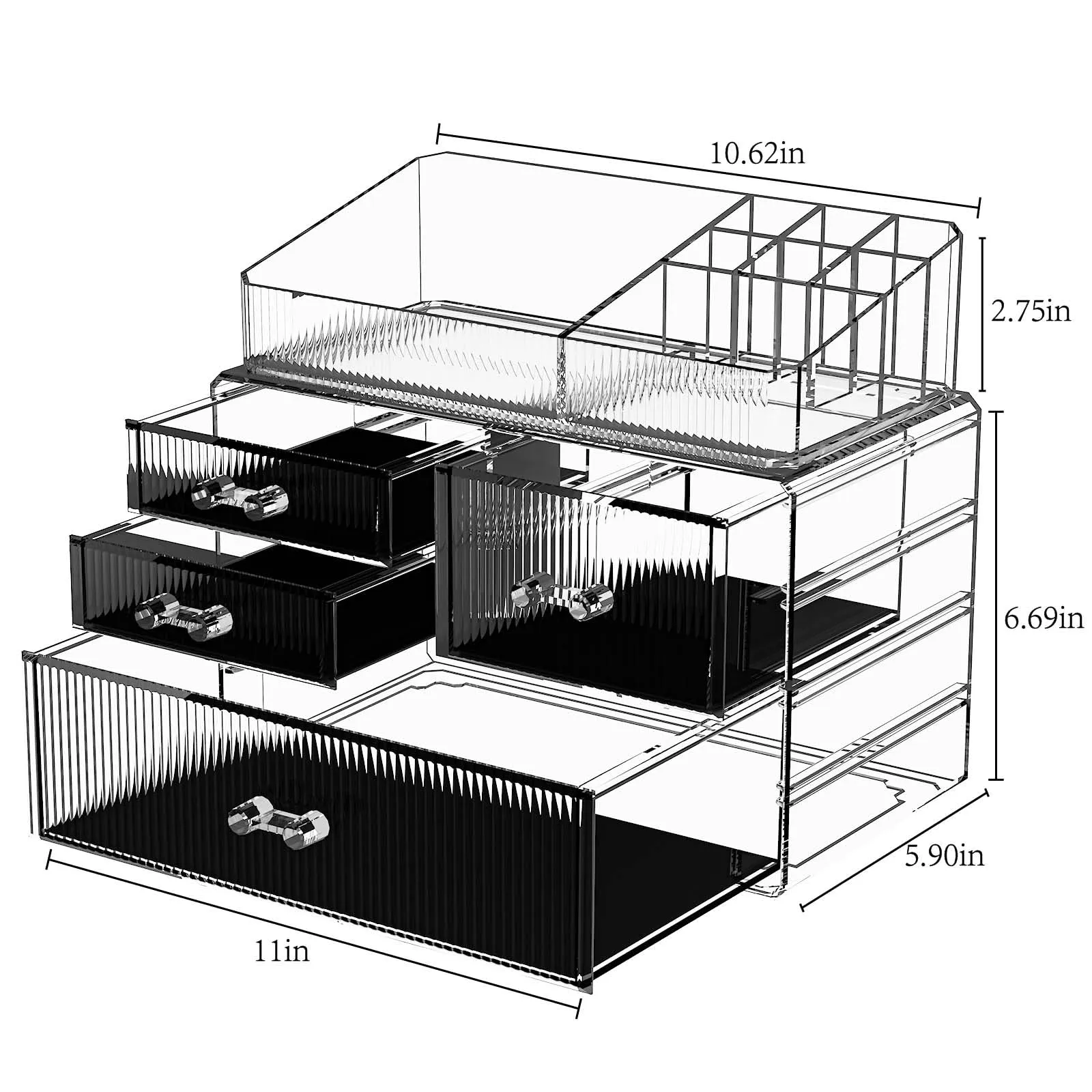 ZHIAI Stackable Storage Drawer, Acrylic Organizer, Cosmetic Organizer for Dresser, Vanity, Kitchen Cabinet, Bathroom, Under Sink, Home Organization and Storage (1 Top 3 Drawers)